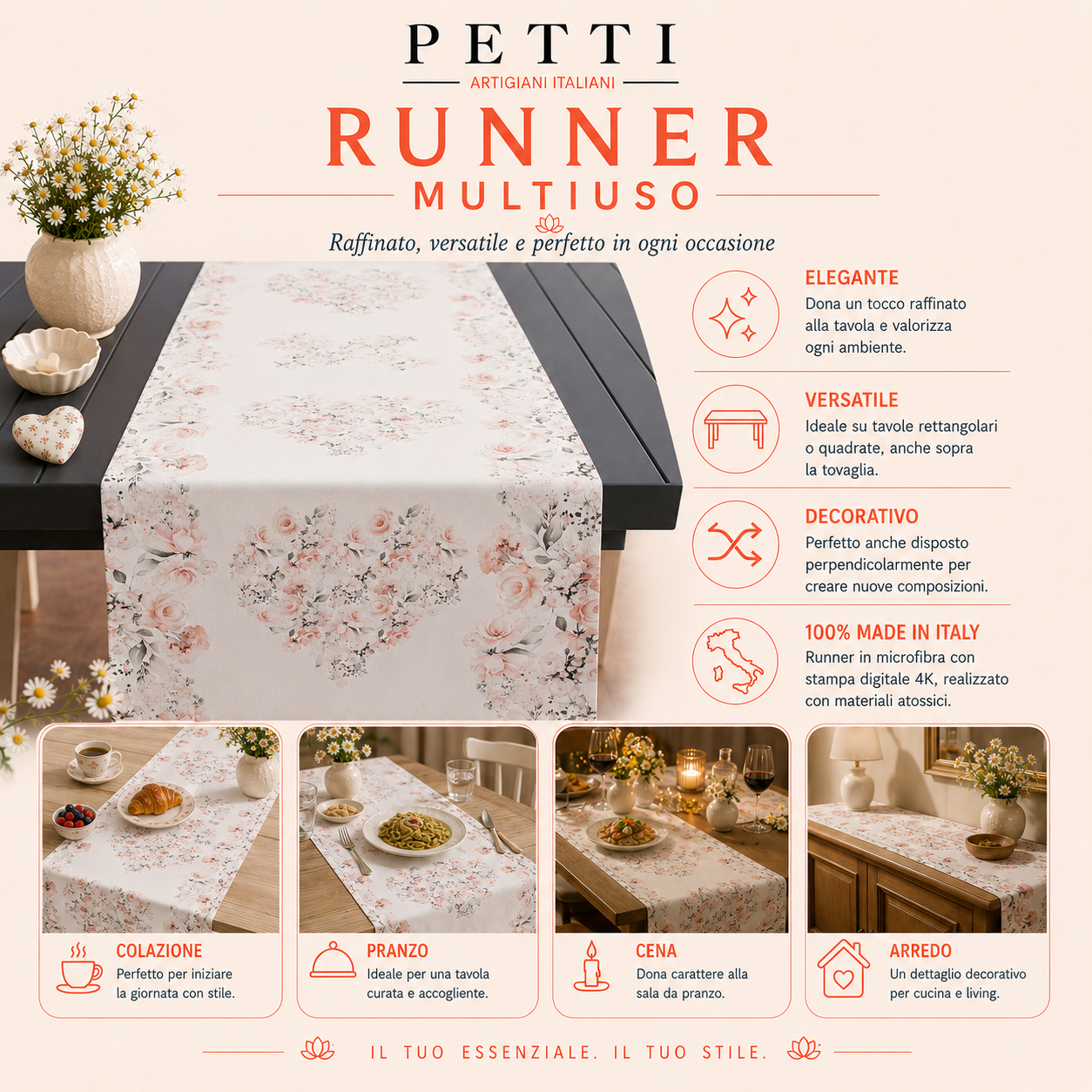 Runner da Tavola Moderno Effetto Marmo Doracream