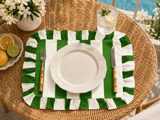 Tovagliette Americane con Rouches Righe Verde Scuro