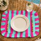 Tovagliette Americane con Rouches Righe Tiffany/Fucsia