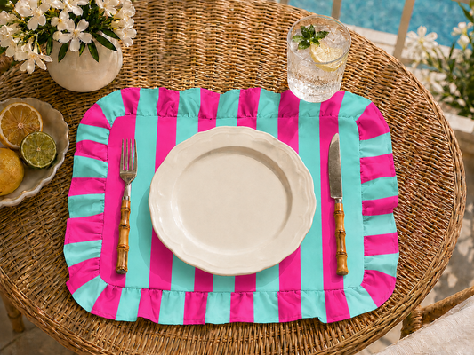 Tovagliette Americane con Rouches Righe Fucsia/Celeste