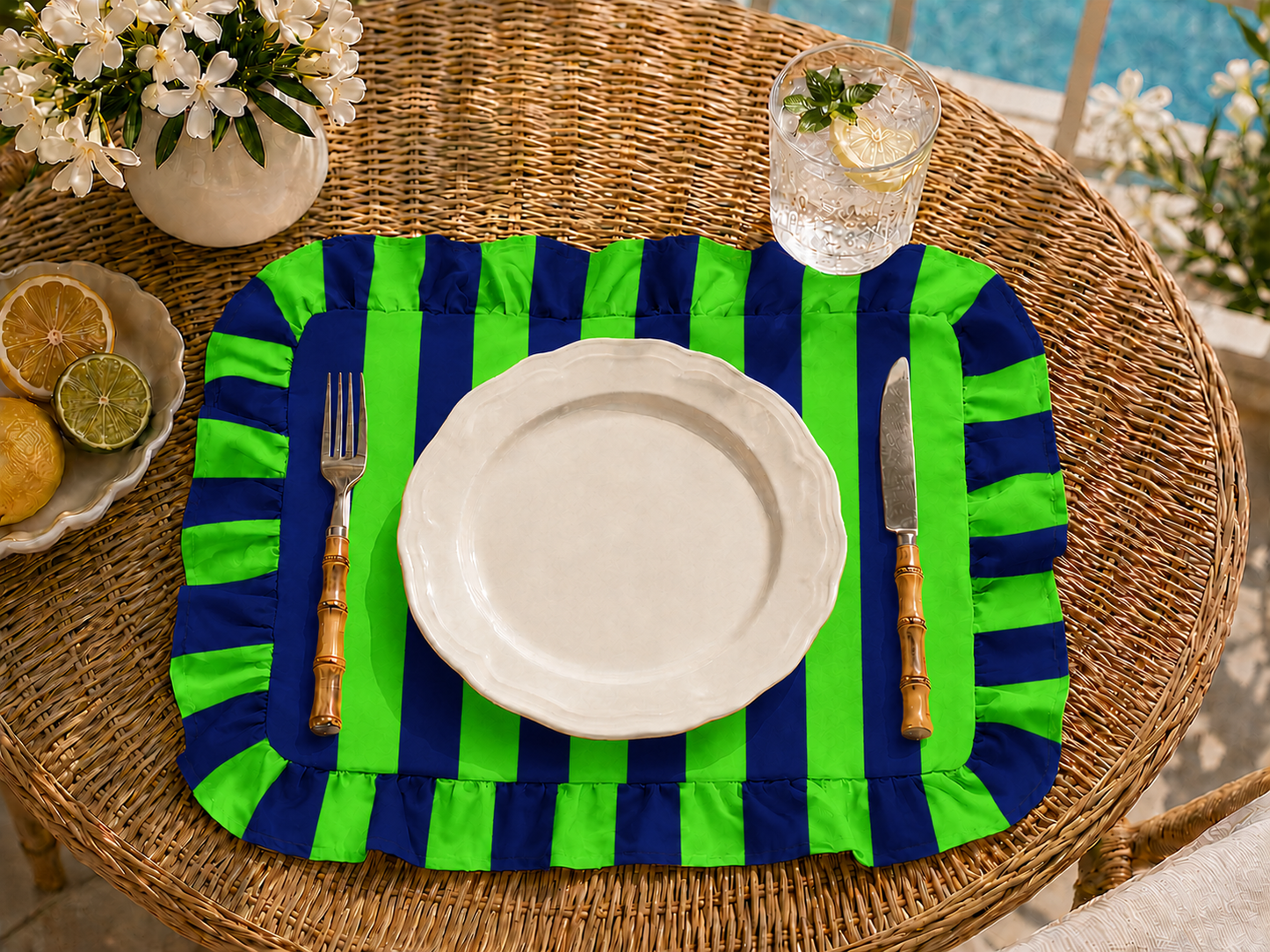 Tovagliette Americane con Rouches Righe Verde Fluo/ Blu Elettrico
