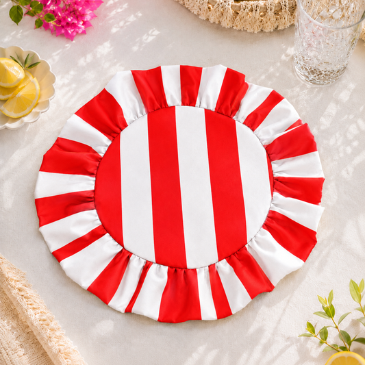 Tovagliette Americane Rotonde con Rouches Righe Rosso
