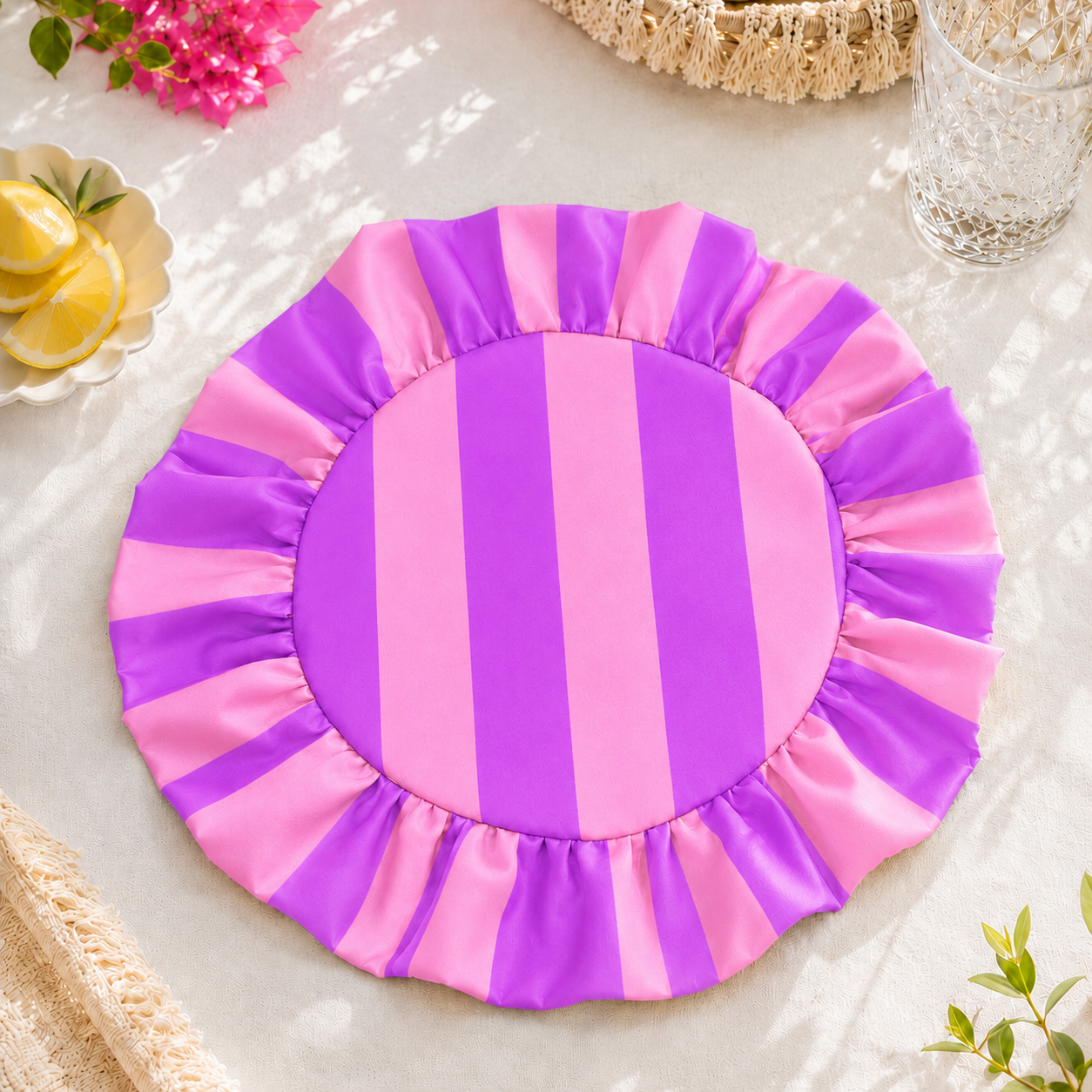 Tovagliette Americane Rotonde con Rouches Righe Rosa/Viola