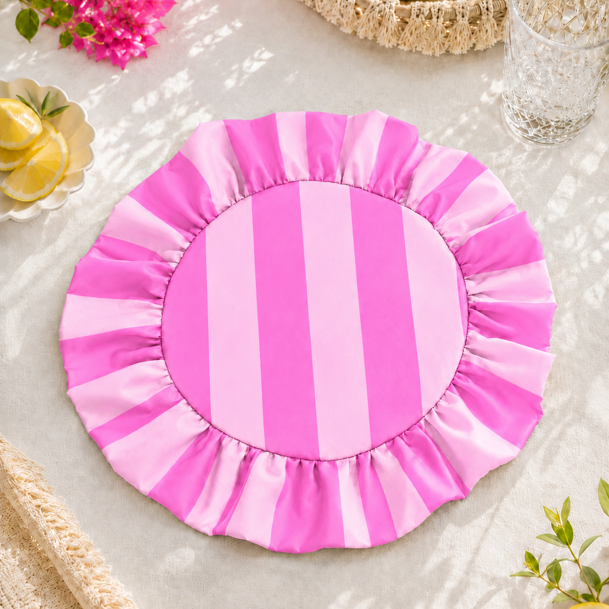 Tovagliette Americane Rotonde con Rouches Righe Rosa/Fucsia