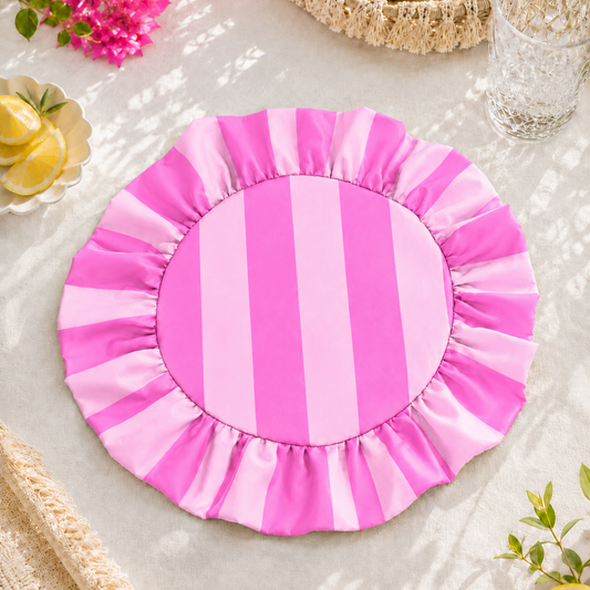 Tovagliette Americane Rotonde con Rouches Righe Rosa/Fucsia