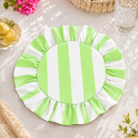 Tovagliette Americane Rotonde con Rouches Righe Verde Chiaro
