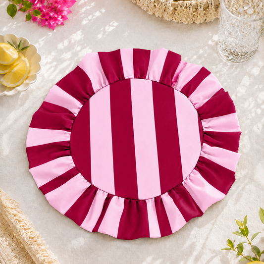 Tovagliette Americane Rotonde con Rouches Righe Rosa/Prugna