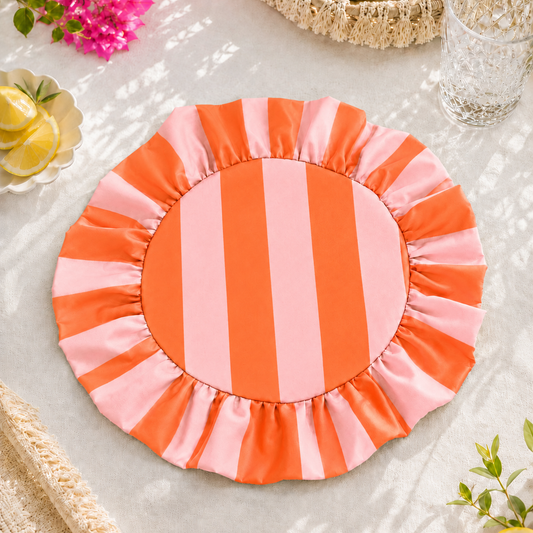 Tovagliette Americane Rotonde con Rouches Righe Arancione/Rosa