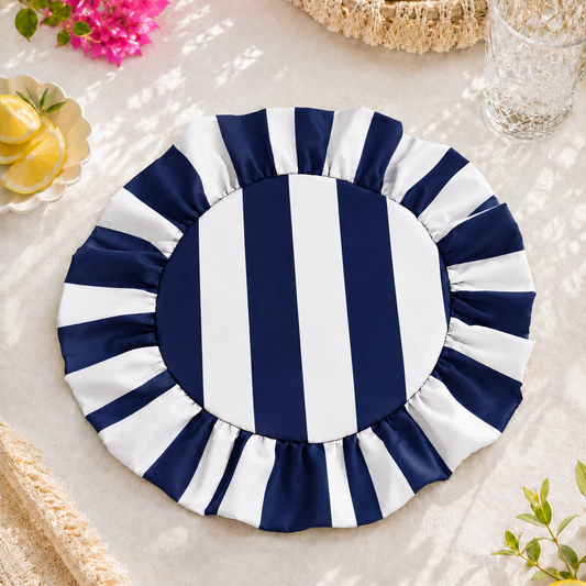 Tovagliette Americane Rotonde con Rouches Righe Blu Notte