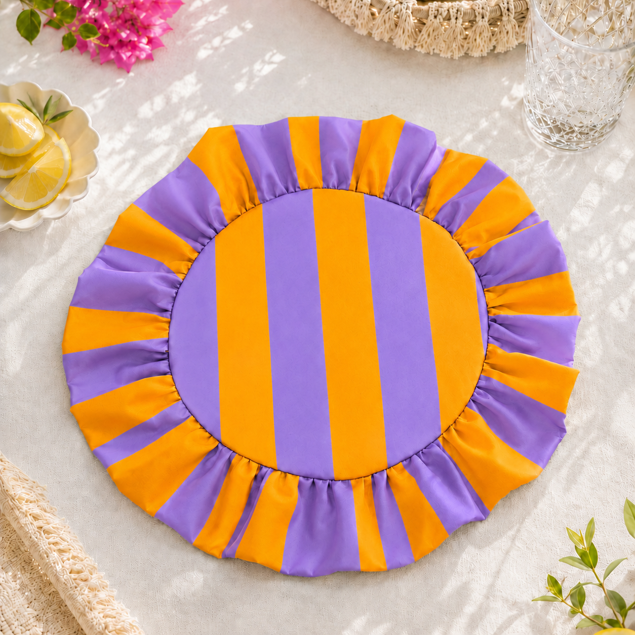 Tovagliette Americane Rotonde con Rouches Righe Arancione/Viola