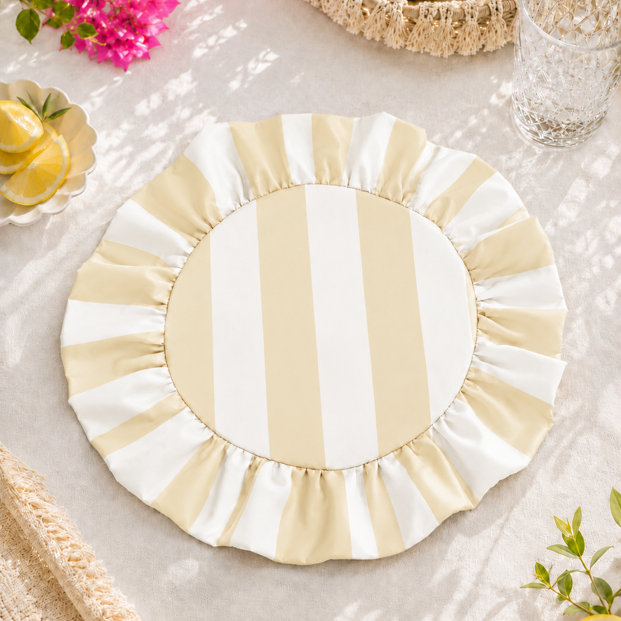 Tovagliette Americane Rotonde con Rouches Righe Beige