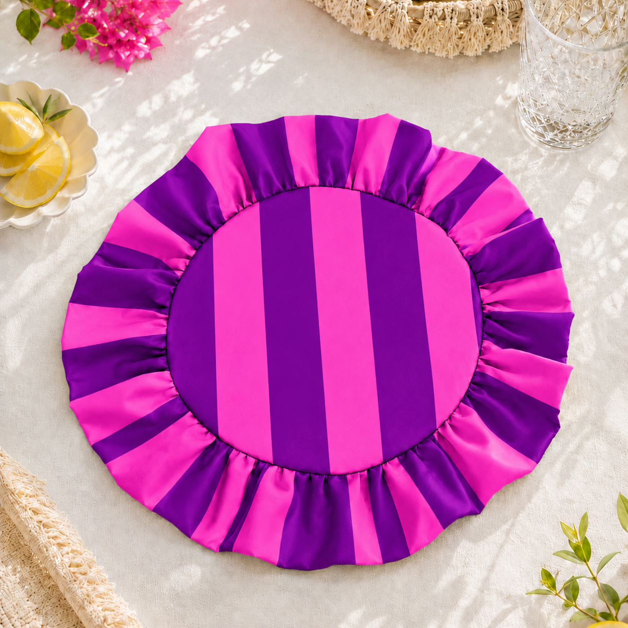 Tovagliette Americane Rotonde con Rouches Righe Fucsia/Viola