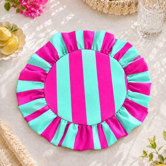 Tovagliette Americane Rotonde con Rouches Righe Fucsia/Tiffany