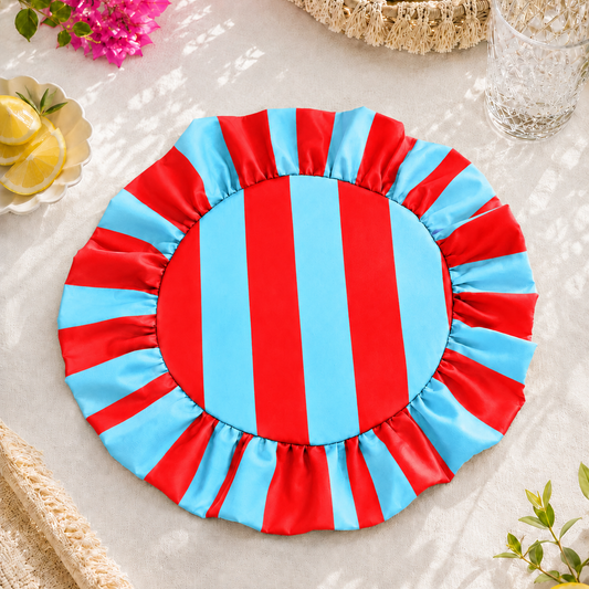 Tovagliette Americane Rotonde con Rouches Righe Rosso/Celeste