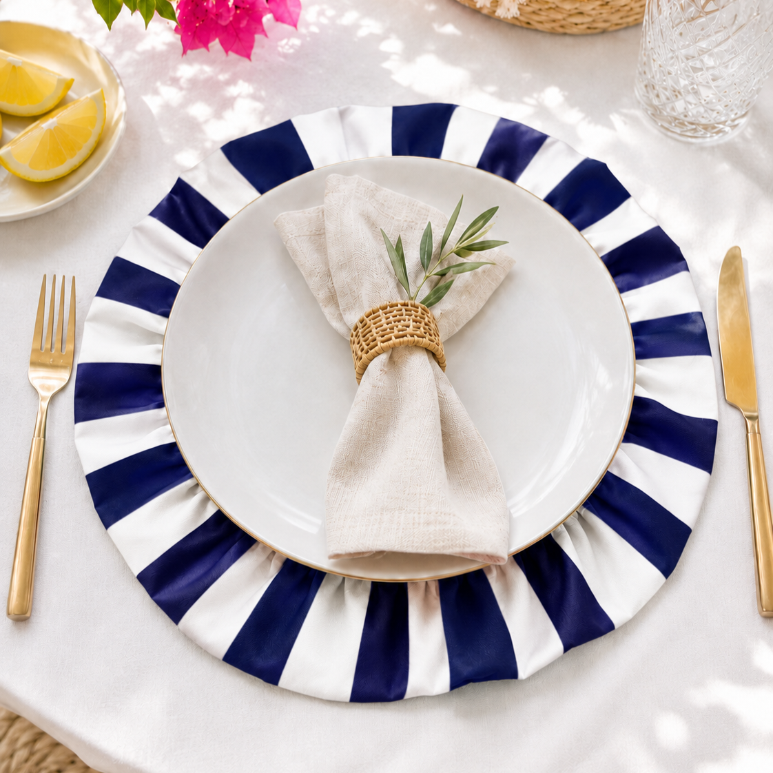 Tovagliette Americane Rotonde con Rouches Righe Blu Notte
