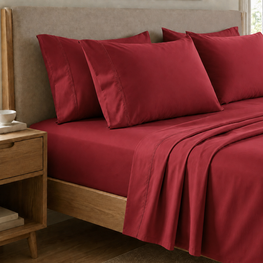 Draps Percale, Draps Double en Coton Bordeaux