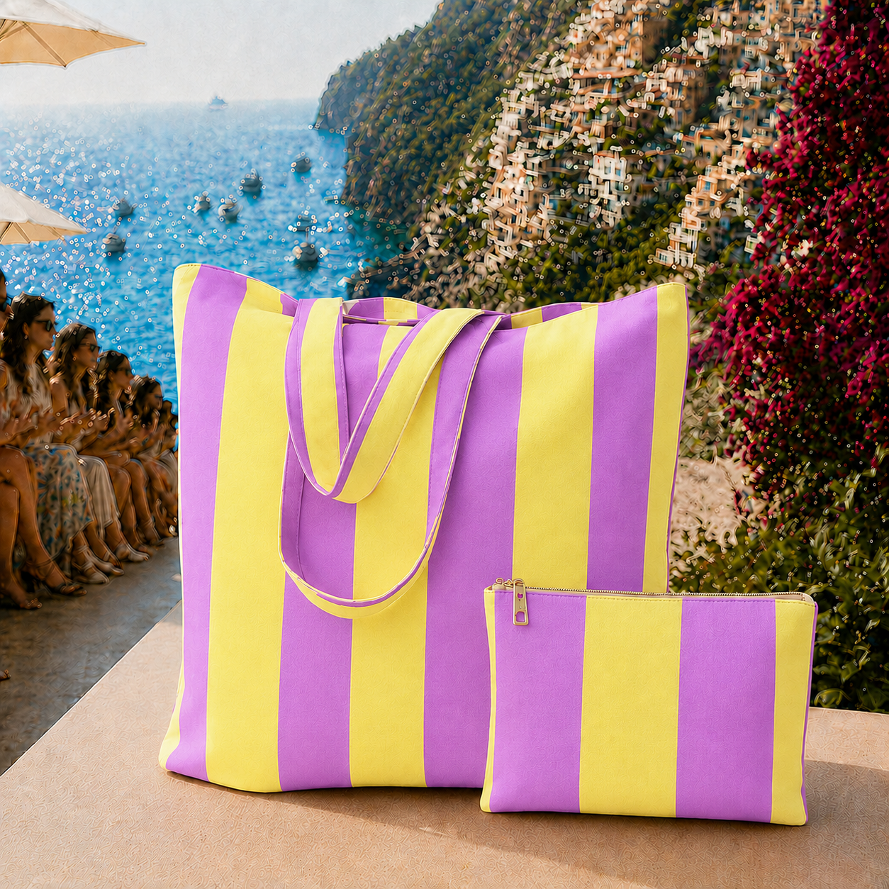Collezione Mare in Stampa Digitale Righe Giallo/Lilla.