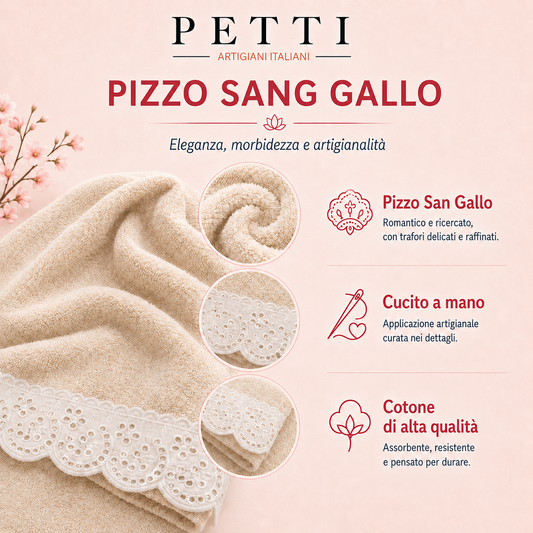Asciugamani Bagno in Spugna in Pizzo Sangallo Grigio