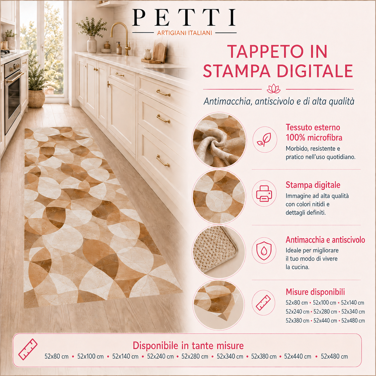 Tappeto Cucina Antiscivolo Passatoia Cucina lavabile, Cucina Circle Beige.