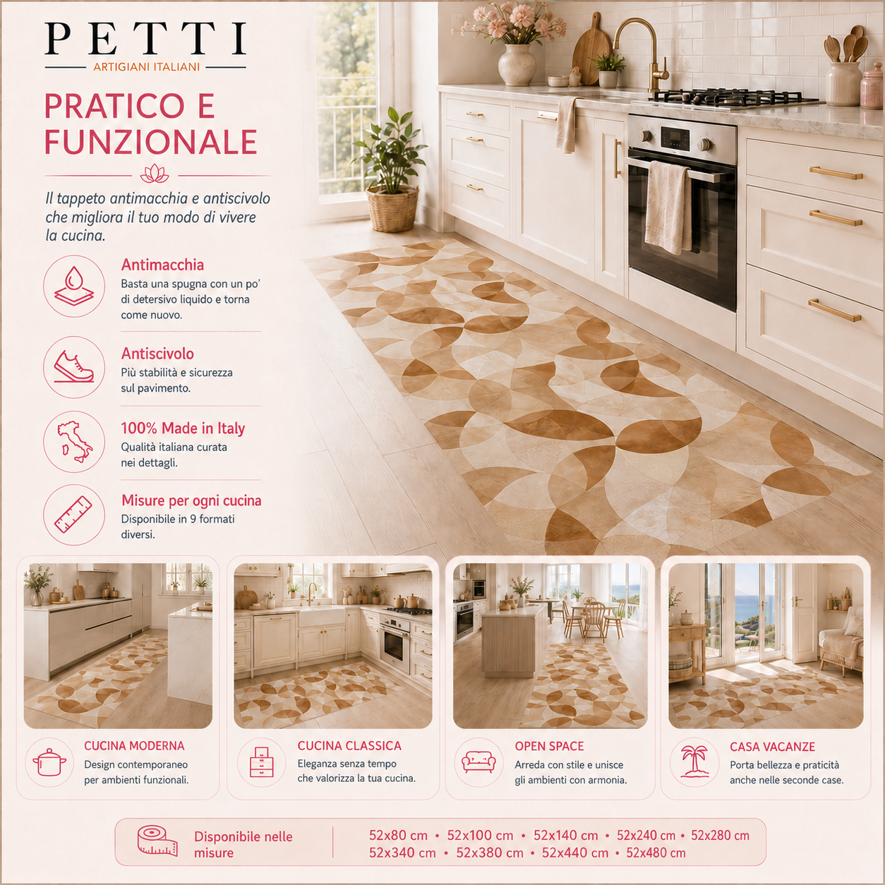 Tappeto Cucina Antiscivolo Passatoia Cucina lavabile, Cucina Circle Beige.