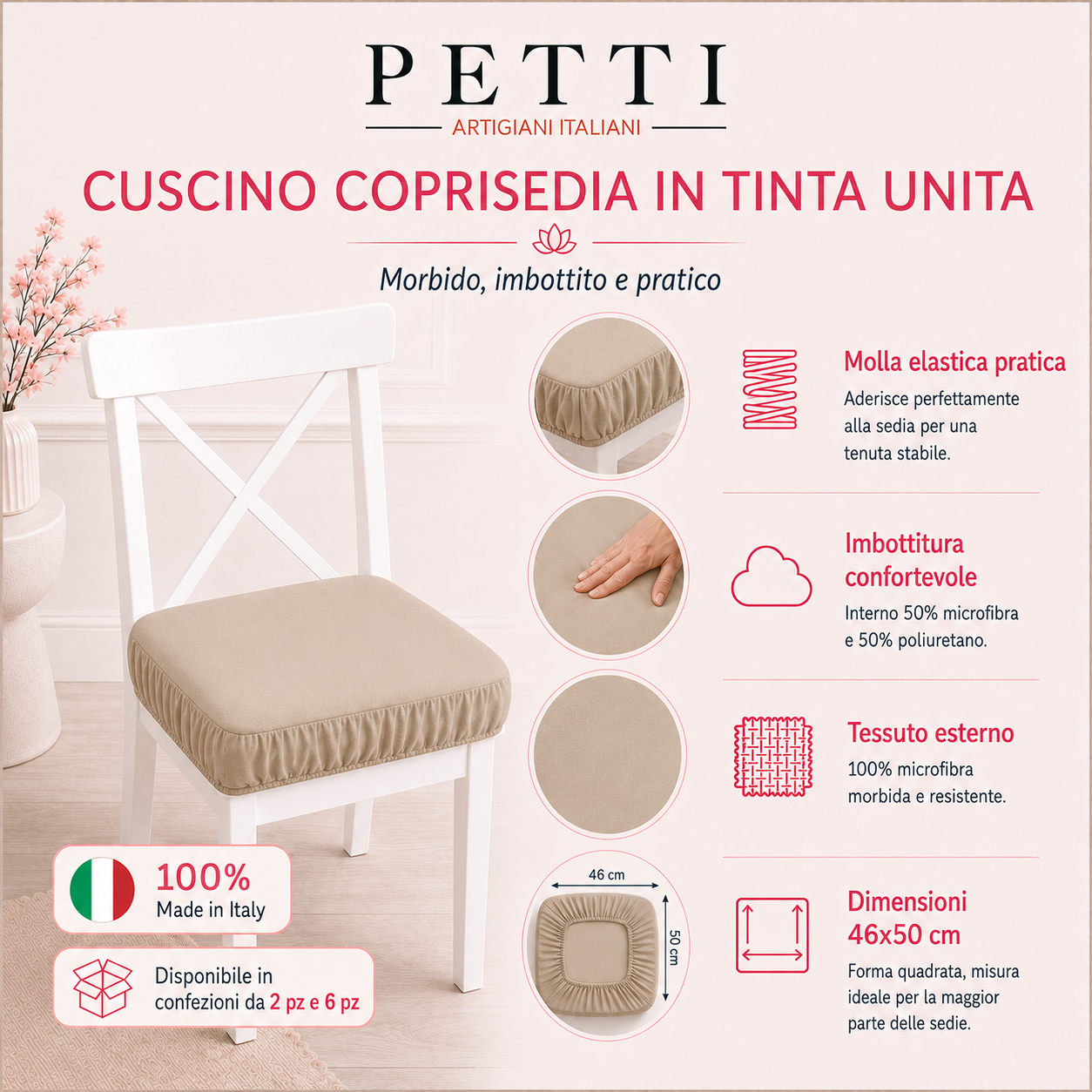 Cuscini per Sedie con Elastico in Tinta Unita Panna