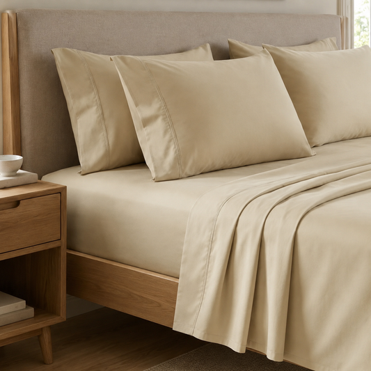 Draps Percale, Draps Double en Coton Beige