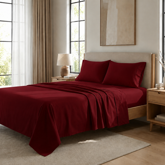 Lenzuola Percalle, Lenzuola Matrimoniali Cotone Bordeaux