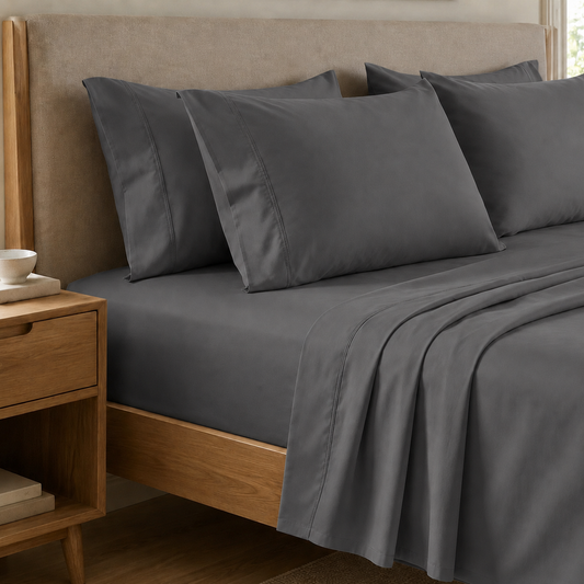 Draps Percale, Draps Double en Coton Gris Fumé