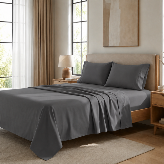 Draps Percale, Draps Double en Coton Gris Fumé