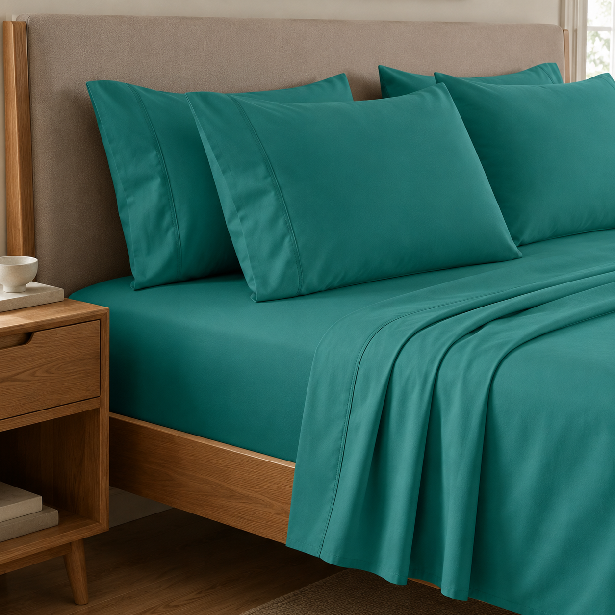 Percale sheets, Aqua green cotton double sheets
