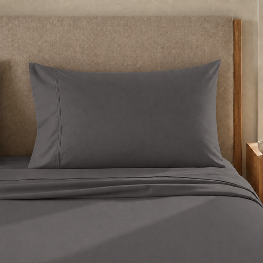 Draps Percale, Draps Double en Coton Gris Fumé