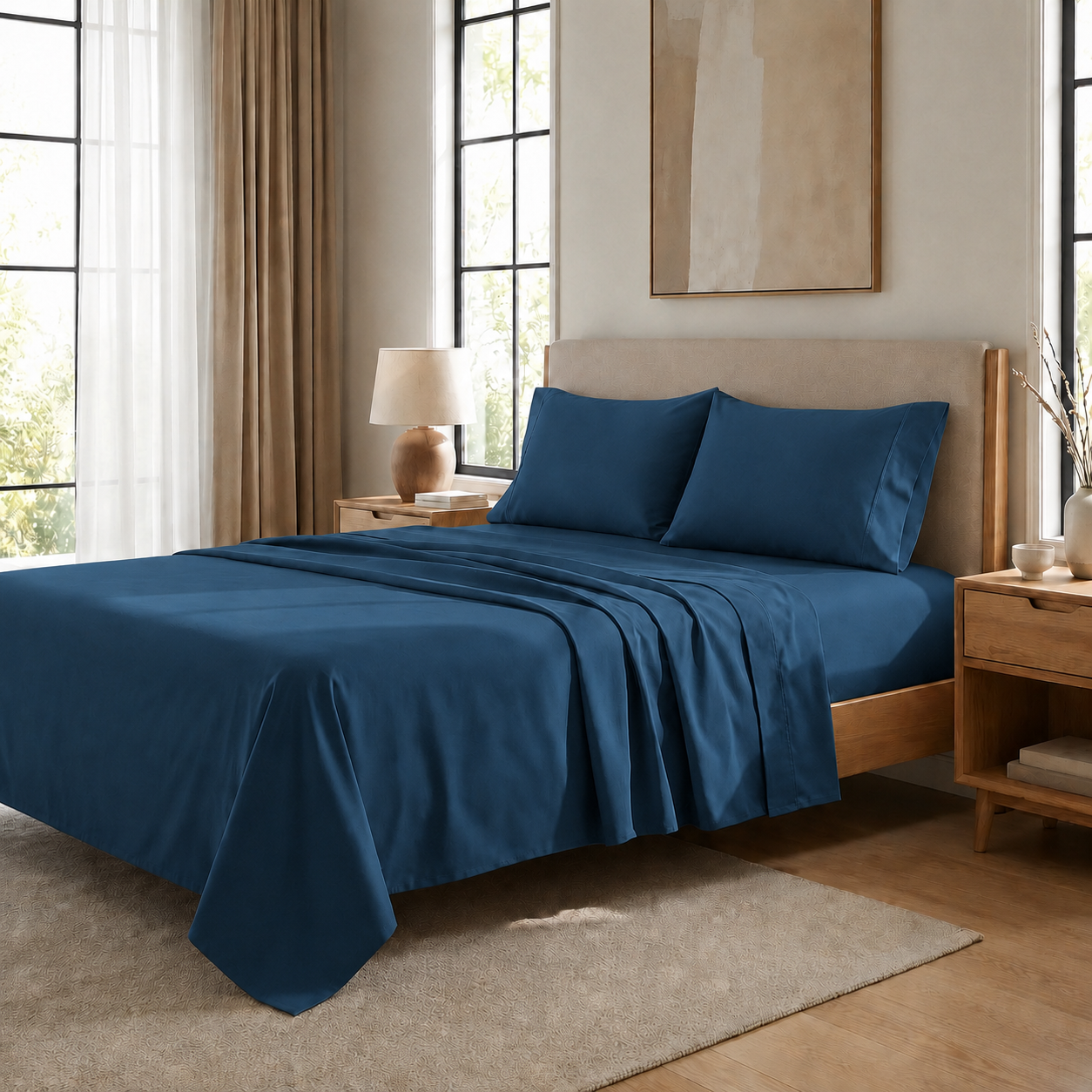 Lenzuola Percalle, Lenzuola Matrimoniali Cotone Blu Marino