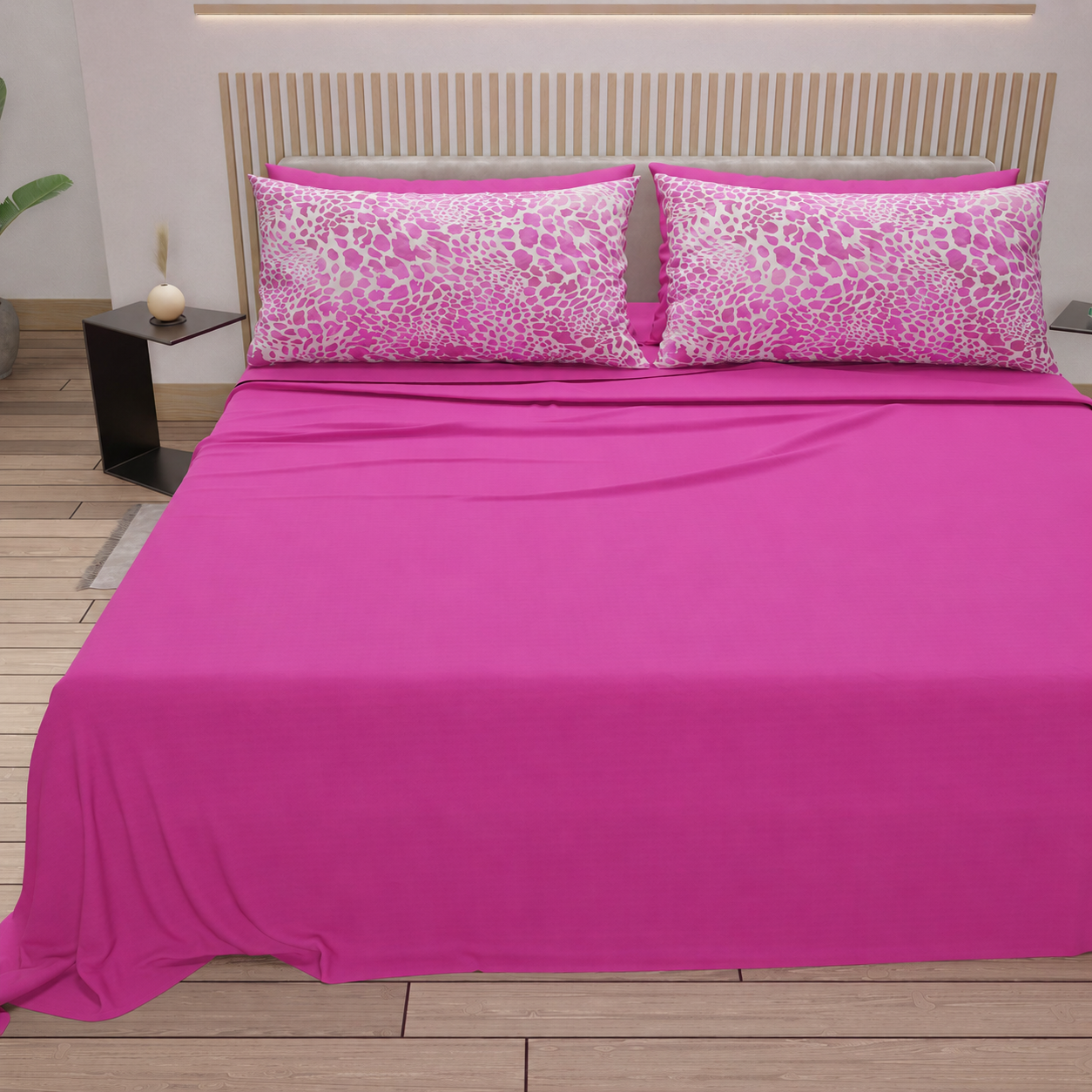 Lenzuola in Cotone, Completo Letto con Federe in Stampa Digitale Cobra Fucsia