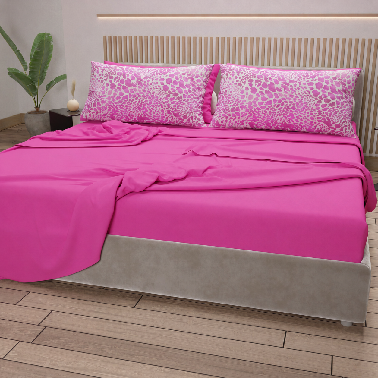 Lenzuola in Cotone, Completo Letto con Federe in Stampa Digitale Cobra Fucsia
