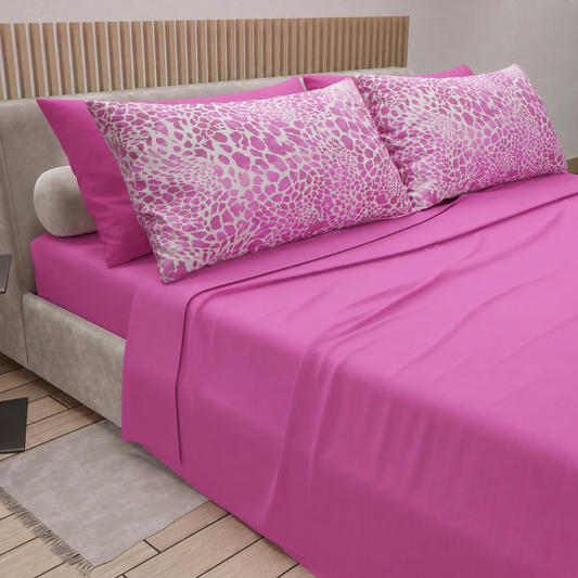 Lenzuola in Cotone, Completo Letto con Federe in Stampa Digitale Cobra Fucsia