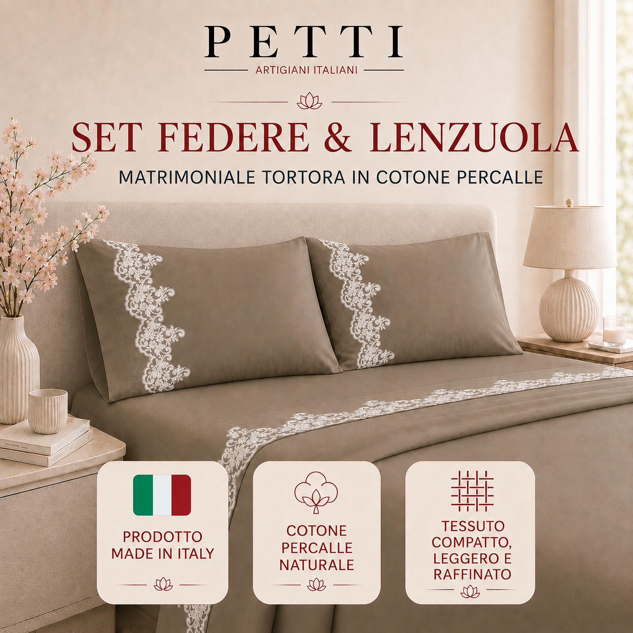 Lenzuola Percalle con Pizzo, Lenzuola Matrimoniali Cotone Cipolla