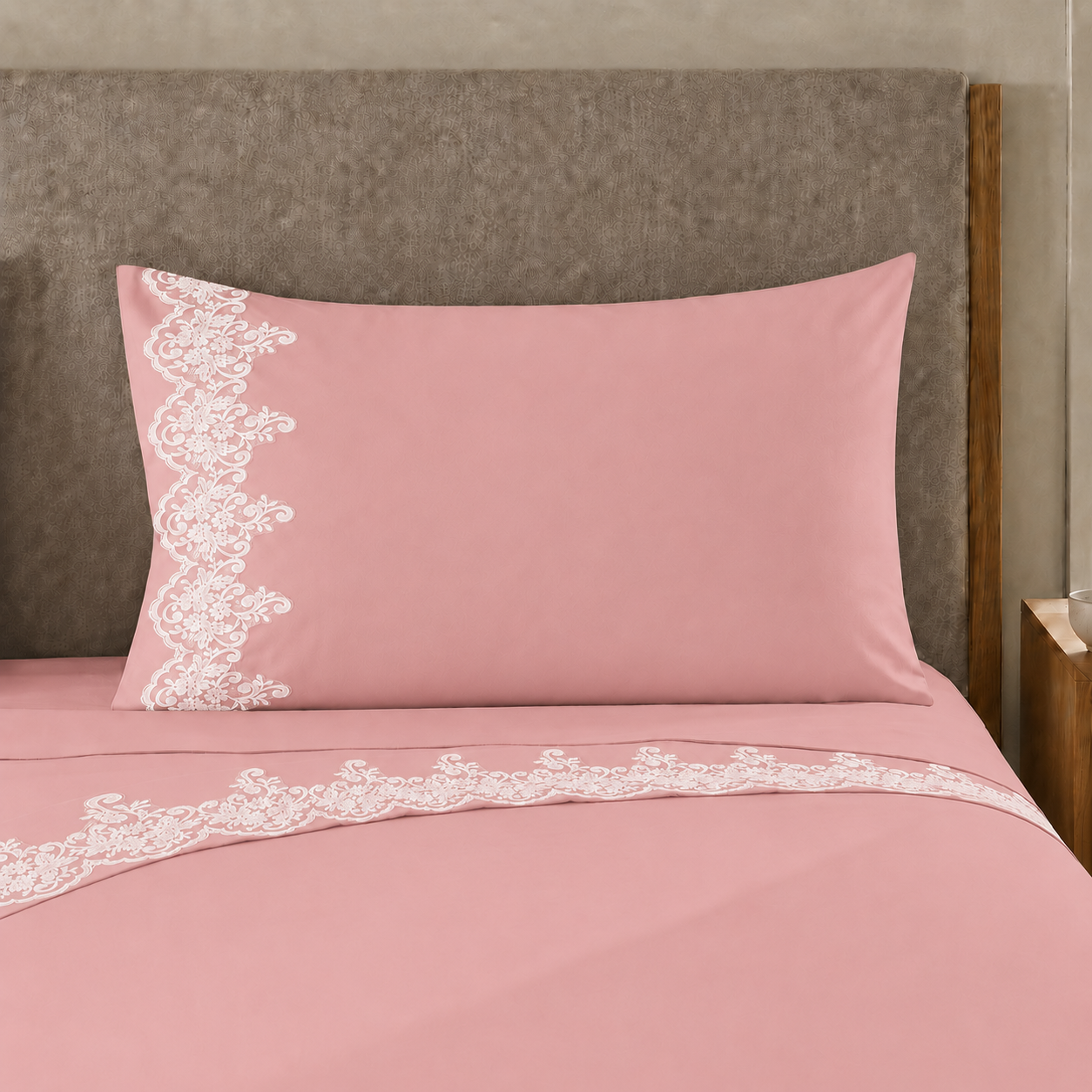 Lenzuola Percalle con Pizzo, Lenzuola Matrimoniali Cotone Rosa