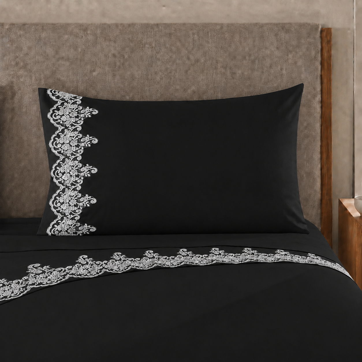 Lenzuola Percalle con Pizzo, Lenzuola Matrimoniali Cotone Nero