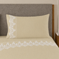 Lenzuola Matrimoniali in Puro Cotone Percalle con Balza in Pizzo Rebrode Beige