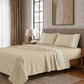 Lenzuola Matrimoniali in Puro Cotone Percalle con Balza in Pizzo Rebrode Beige