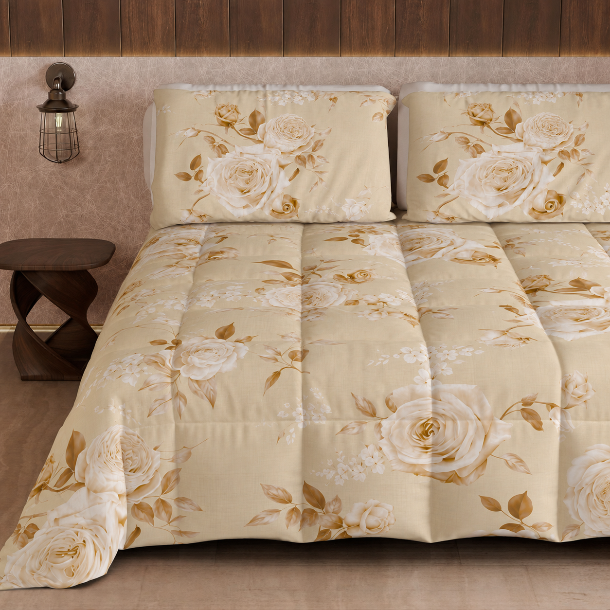 Piumone, Trapunta Matrimoniale, Singola, Piazza e Mezza, Floreale 21 Beige