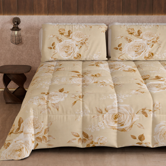 Piumone, Trapunta Matrimoniale, Singola, Piazza e Mezza, Floreale 21 Beige