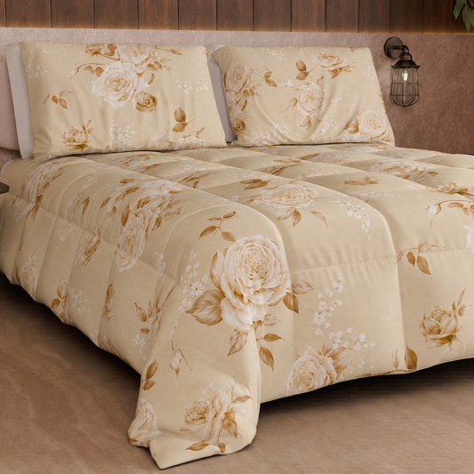 Piumone, Trapunta Matrimoniale, Singola, Piazza e Mezza, Floreale 21 Beige