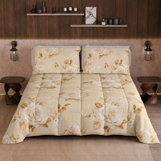 Piumone, Trapunta Matrimoniale, Singola, Piazza e Mezza, Floreale 21 Beige
