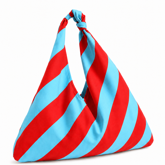 Borsa Modello Jacqueline  Righe Celeste/Rosso