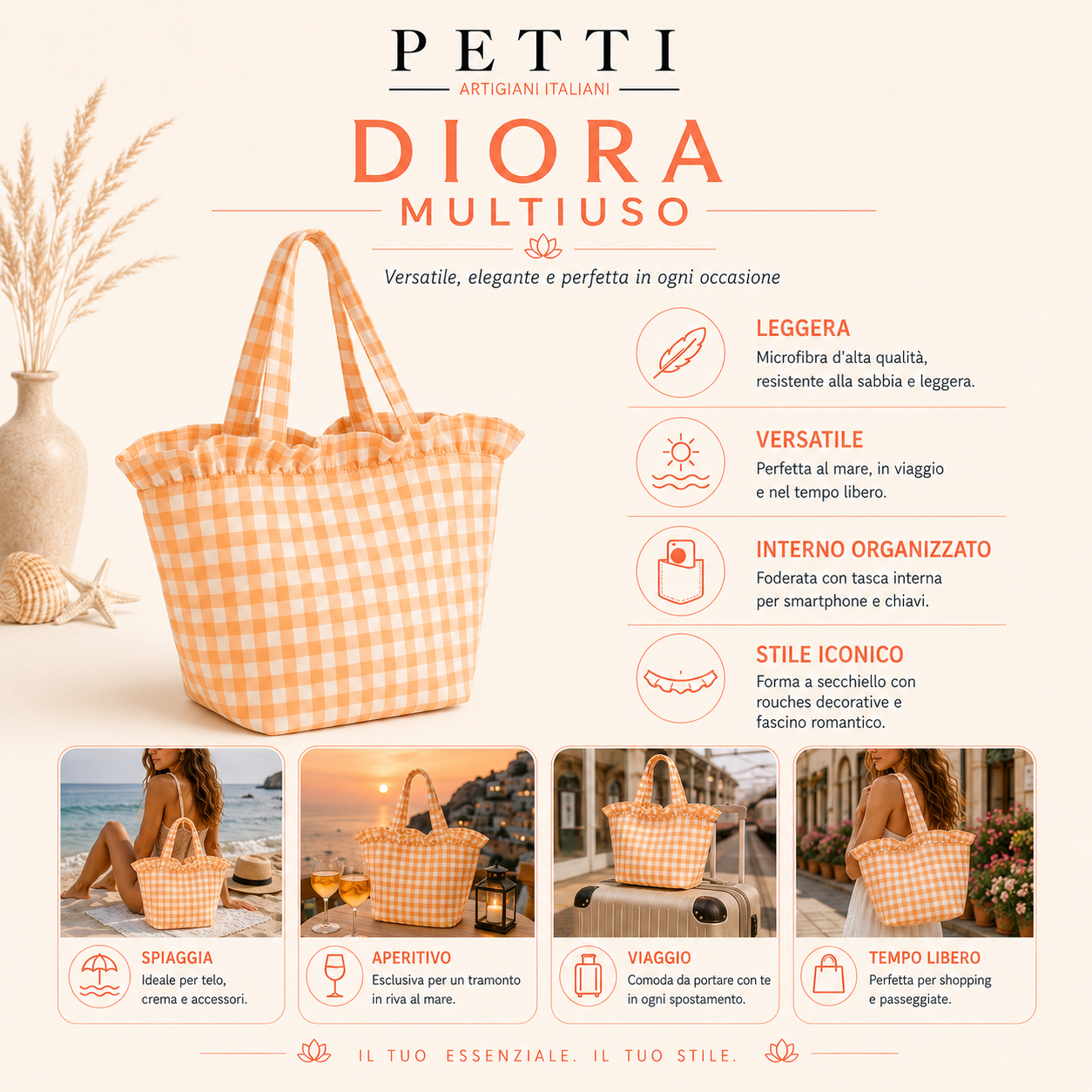 Borsa Modello Diora A Quadretti Grigio Scuro