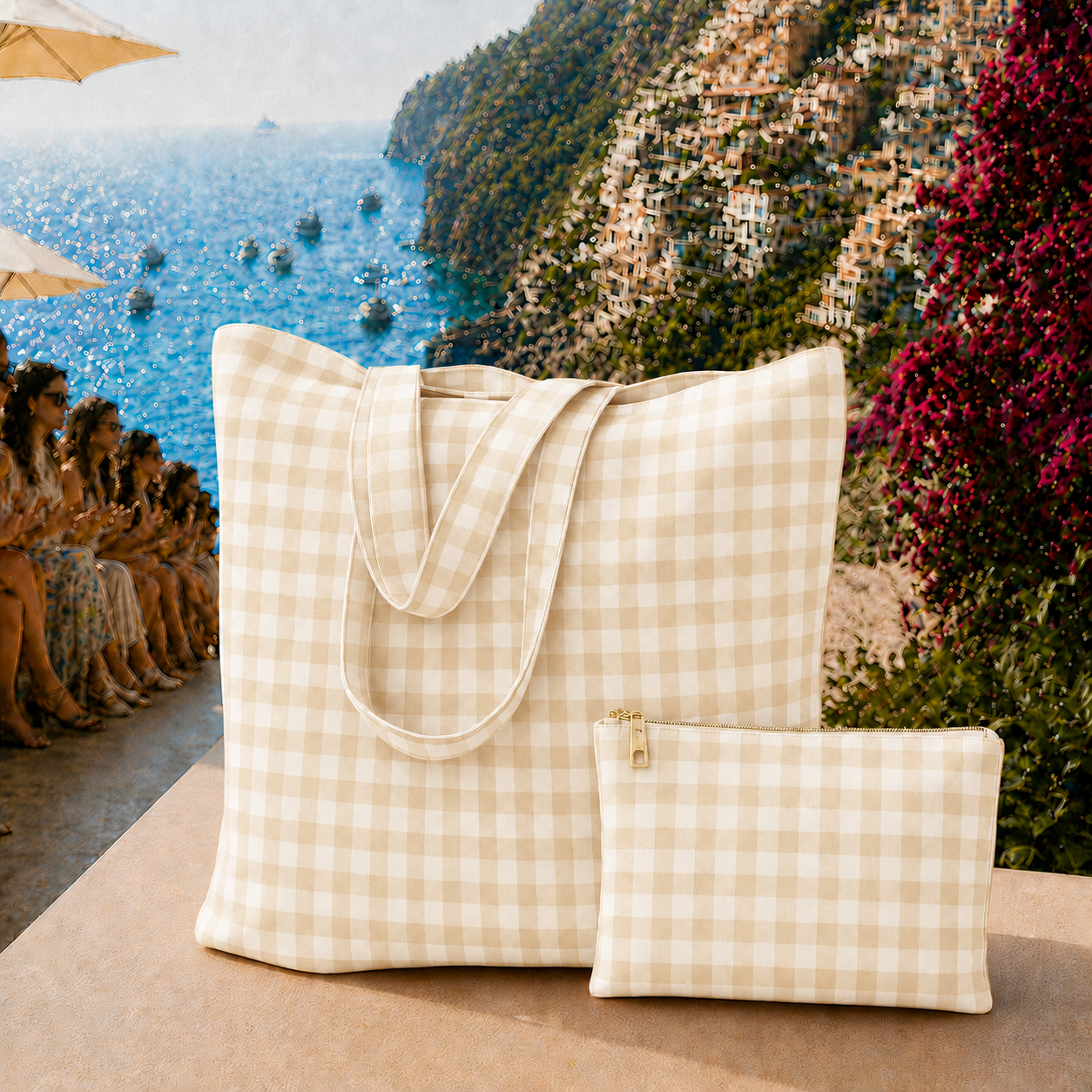 Collezione Mare in Stampa Digitale A Quadretti Beige