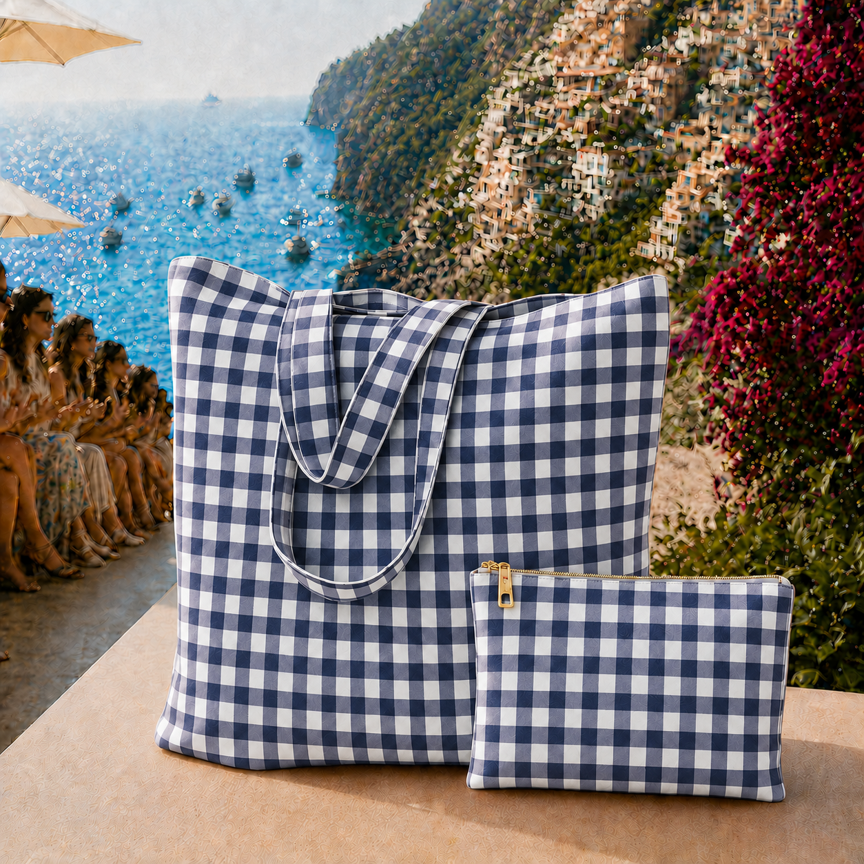 Collezione Mare in Stampa Digitale A Quadretti Blu Notte