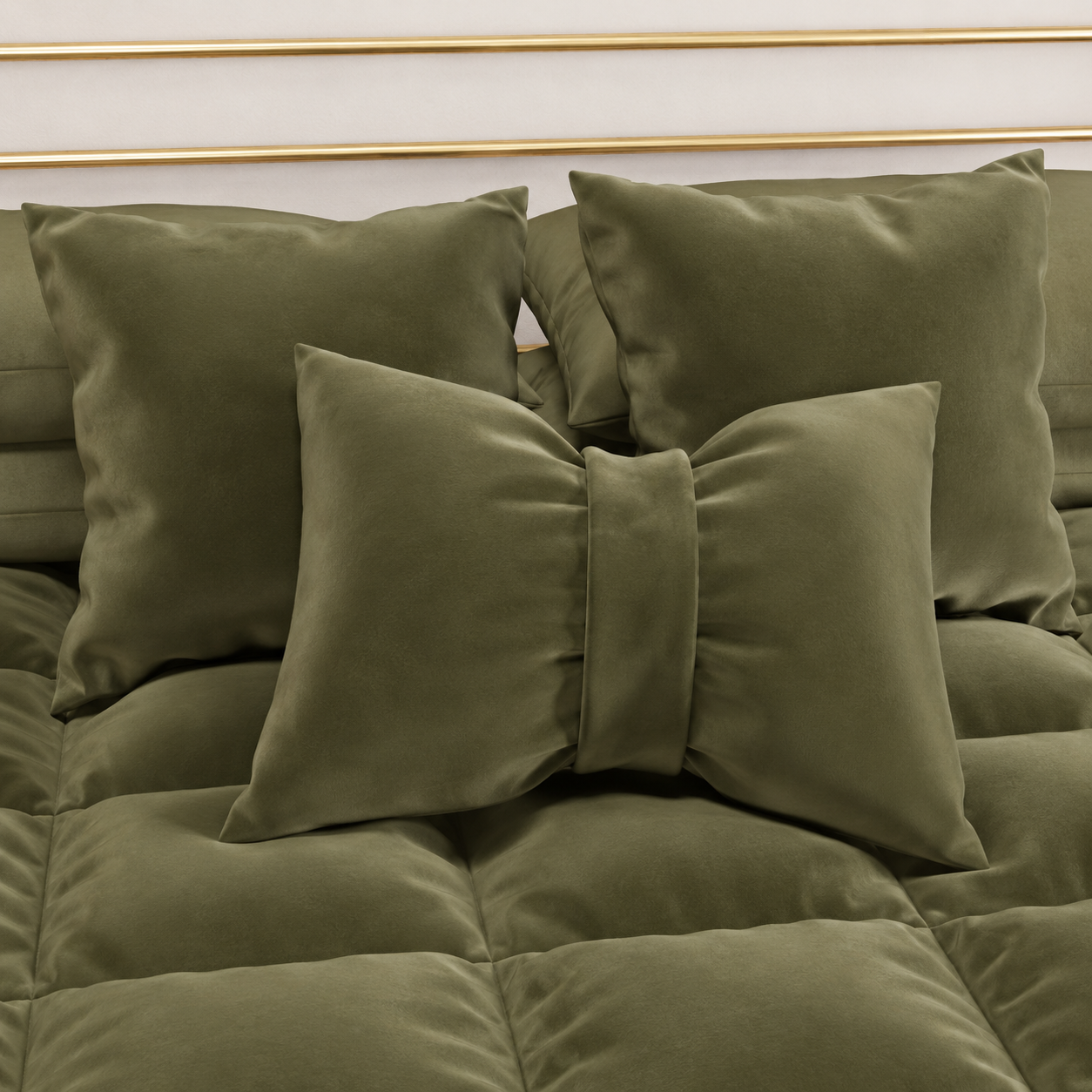 Cuscino Arredo Fiocco in Velluto 40x50 cm, Cuscino divano Verde Oliva.