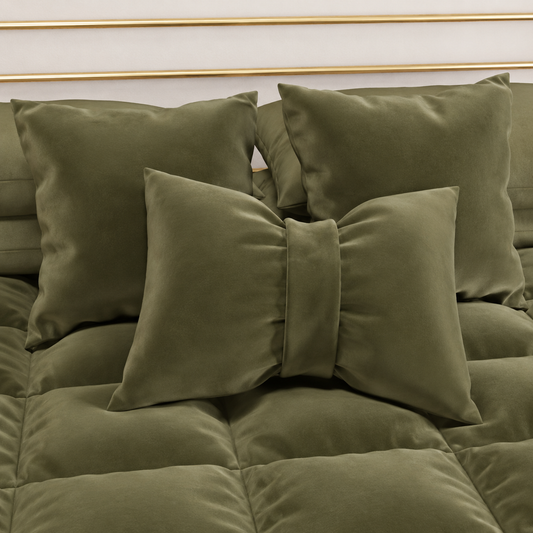 Cuscino Arredo Fiocco in Velluto 40x50 cm, Cuscino divano Verde Oliva.